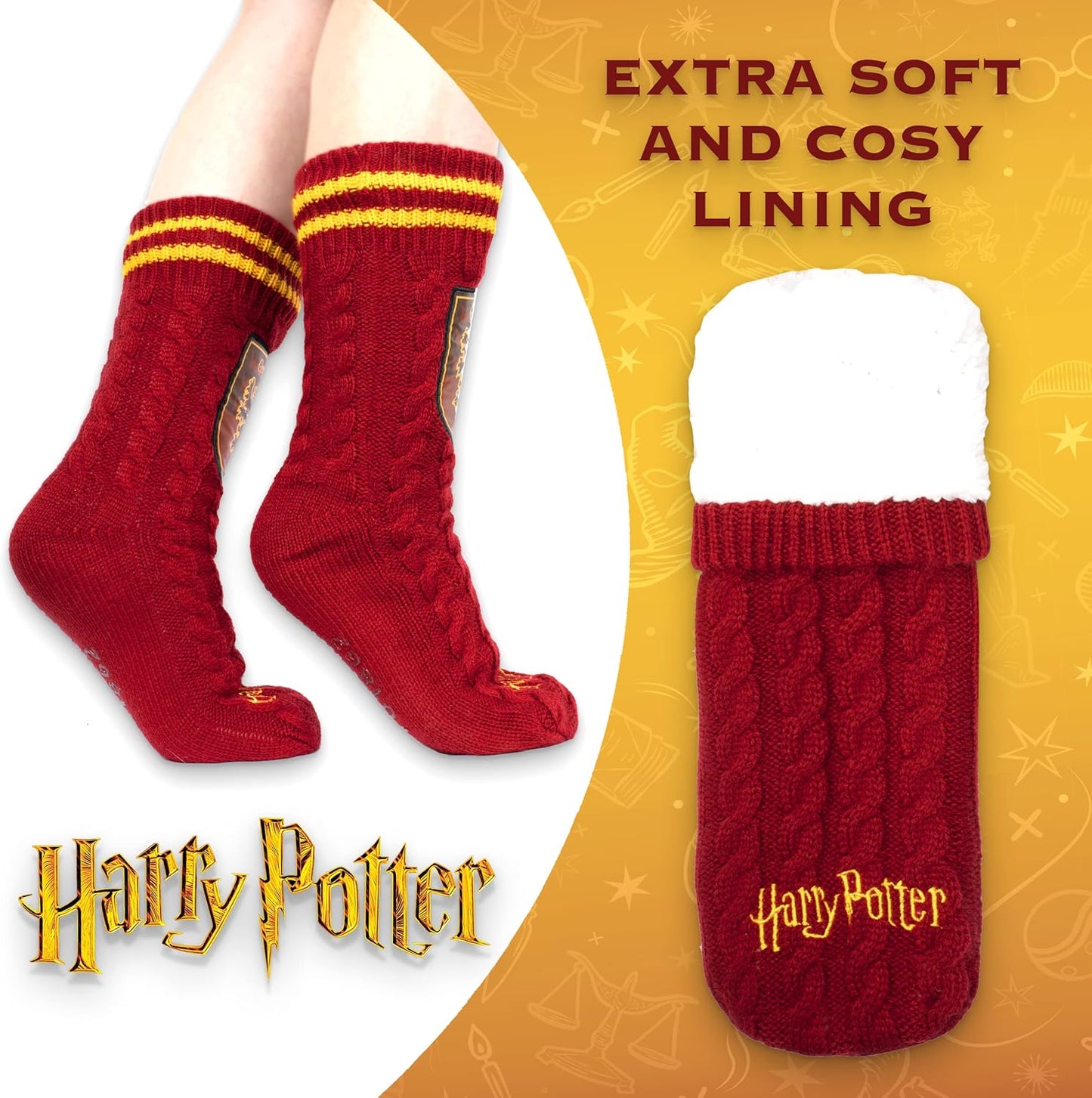 - Women'S Slippery Socks - Burgundy Gryffindor/Black Woolly Bed Socks - One Size Fits Women'S Size 5-8 - Official Merchandise