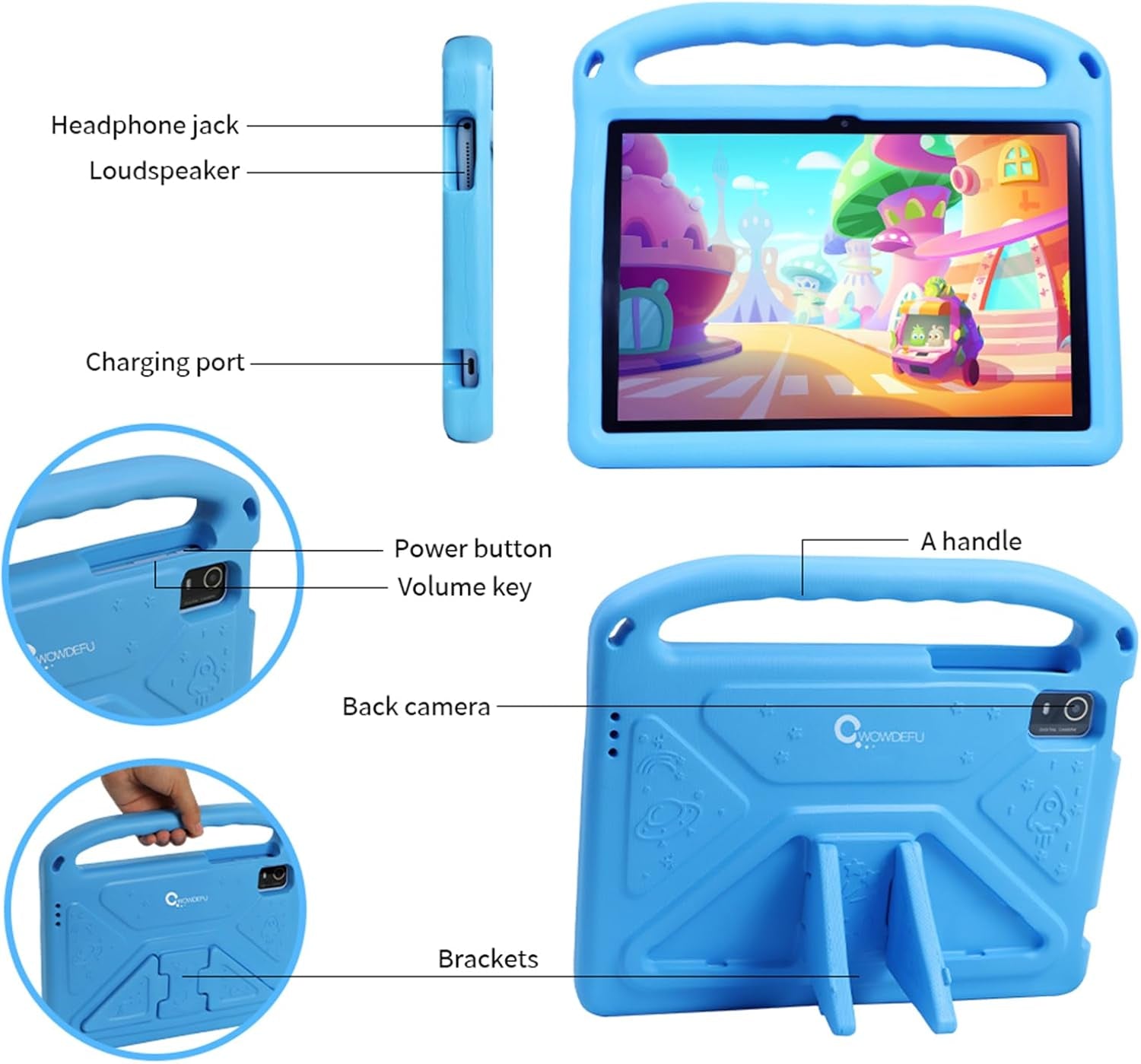 Android 14 Kids Tablet 10 Inch,Tablet for Children with Family Link Parental Control,8Gb+128Gb up to 1Tb,Octa-Core,Wifi 6,GMS to Learn Tablets for Toddlers,Face Id,Shockproof EVA Case (Blue）