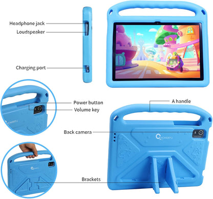 Android 14 Kids Tablet 10 Inch,Tablet for Children with Family Link Parental Control,8Gb+128Gb up to 1Tb,Octa-Core,Wifi 6,GMS to Learn Tablets for Toddlers,Face Id,Shockproof EVA Case (Blue）