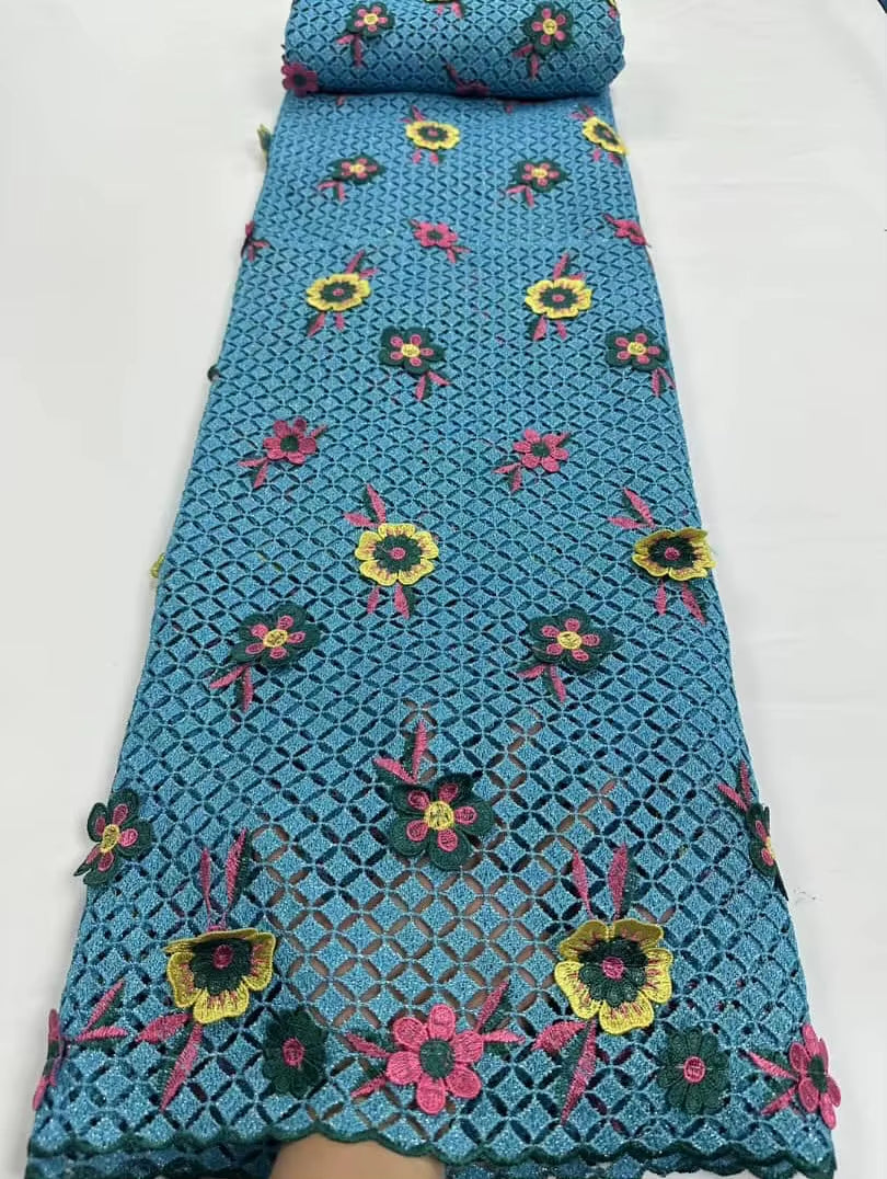 Nigerian 3D Embroidered Water Soluble Lace Fabric 2025 African Guipure Cord Lace Fabric for Sewing Women Dresses Latest 5 Yards