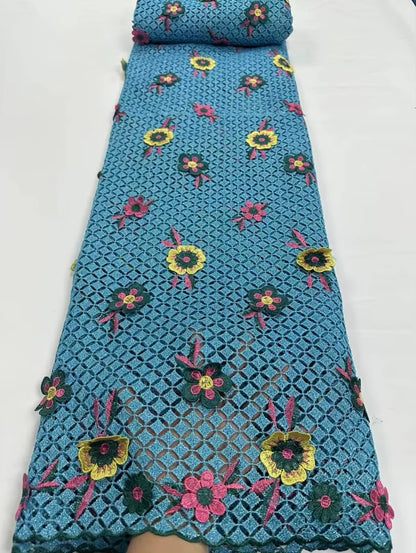 Nigerian 3D Embroidered Water Soluble Lace Fabric 2025 African Guipure Cord Lace Fabric for Sewing Women Dresses Latest 5 Yards
