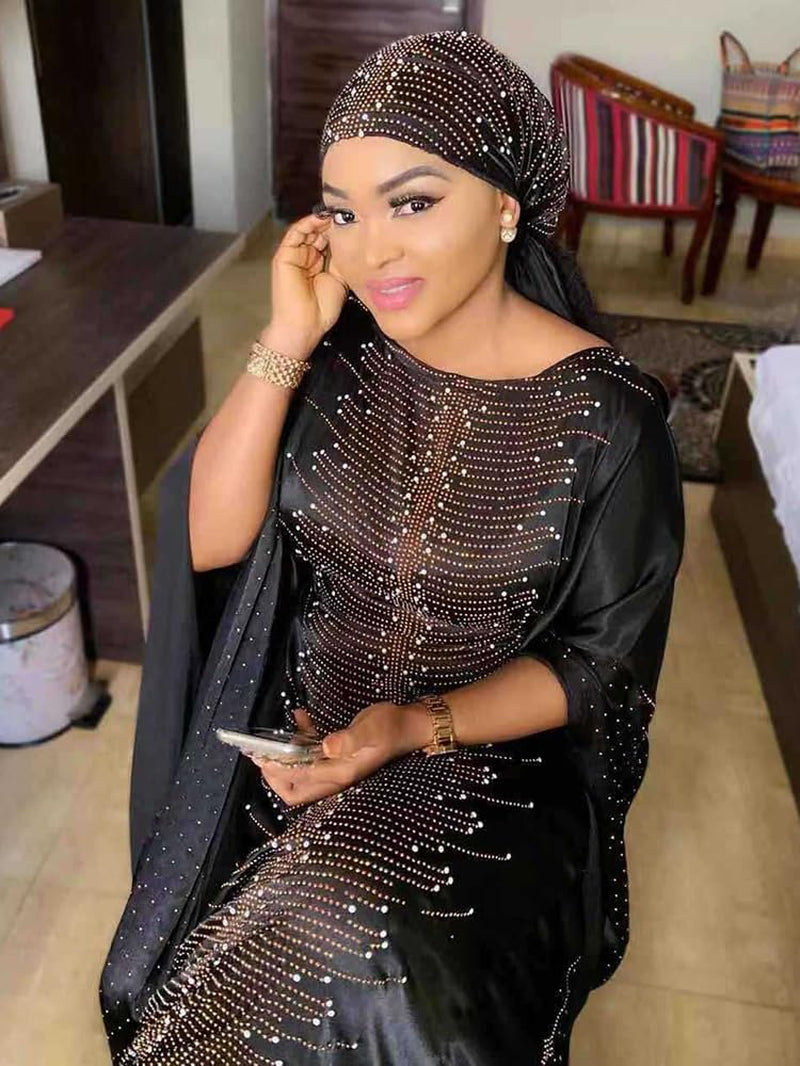 African Dresses for Women Fashion Beading Rhinestone Kaftan Maxi Dress