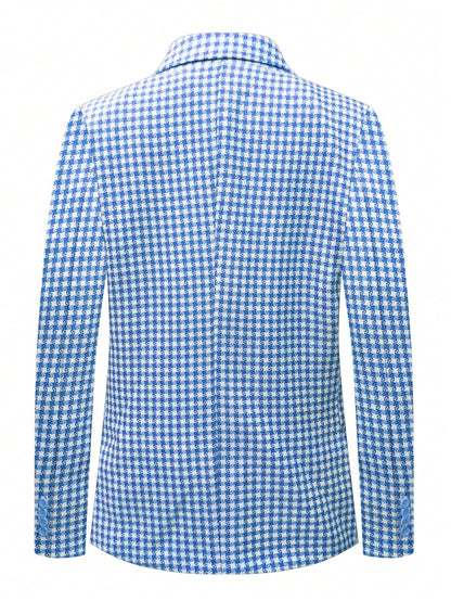I Finelong Fashionable Casual Houndstooth Patterned Suit Jacket for Men, Suitable for Commuting and Going Out