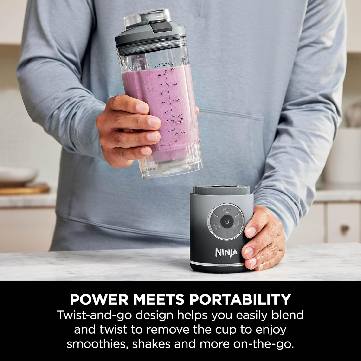 Blast Max Portable Blender, 570Ml, Rechargeable Battery, Blending Cup & Leak-Proof Lid, 3X Blend Functions, Makes Smoothies, Protein Shakes, Blends Ice & Frozen Fruit, Cool Grey BC251EUGY