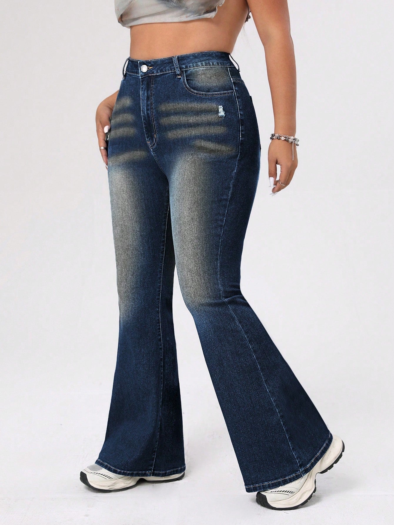 ICON Plus Size Women's Distressed Flared Jeans