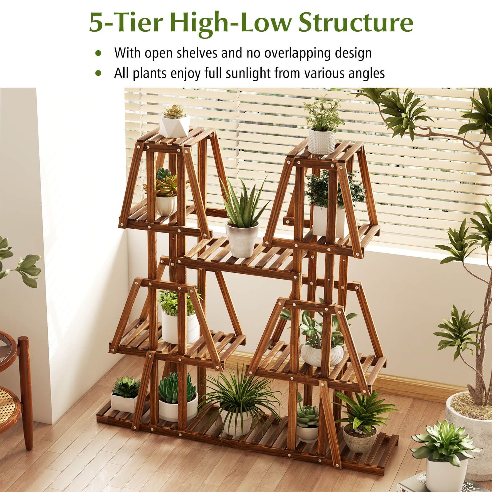 114 cm Tall Wooden Plant Stand with 5 Tiers for 10 Potted Plants