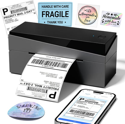 Bluetooth Shipping Label Printer, Thermal Label Printer 4X6 for Small Business, Widely Used for Etsy, Shopify, Ebay, Royal Mail, Evri, Amazon,Compatible with Android, Iphone,Linux and Windows