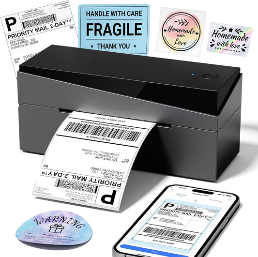 Bluetooth Shipping Label Printer, Thermal Label Printer 4X6 for Small Business, Widely Used for Etsy, Shopify, Ebay, Royal Mail, Evri, Amazon,Compatible with Android, Iphone,Linux and Windows