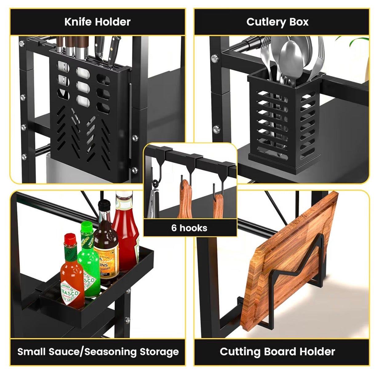 Expandable 3 Tier Microwave Shelf - 2 Shelves Microwave Stand For Kitchen Counter - Rack for Air fryer,Toaster and Coffee Machine - Kitchen Organiser Storage & Organisation