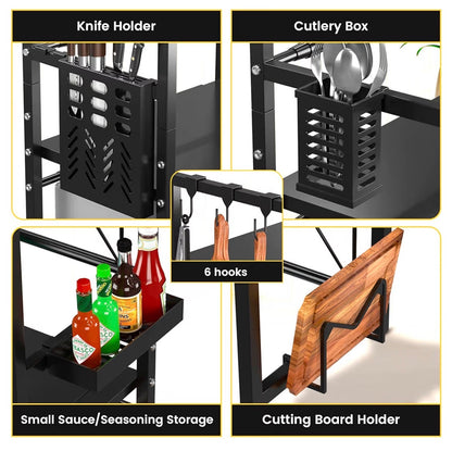 Expandable 3 Tier Microwave Shelf - 2 Shelves Microwave Stand For Kitchen Counter - Rack for Air fryer,Toaster and Coffee Machine - Kitchen Organiser Storage & Organisation