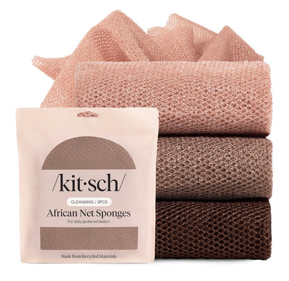 Kitsch African Net Sponge 3pcs Aqua Grey | Exfoliating Body Scrubber