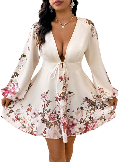 Celure Plus Size Women’s Floral Print Deep V-Neck Dress – Perfect for Easter Celebrations