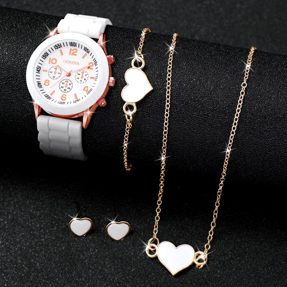 Women's Fashion Silicone Band Quartz Watch Set - 5/6 Piece Jewelry Collection (Without Box)