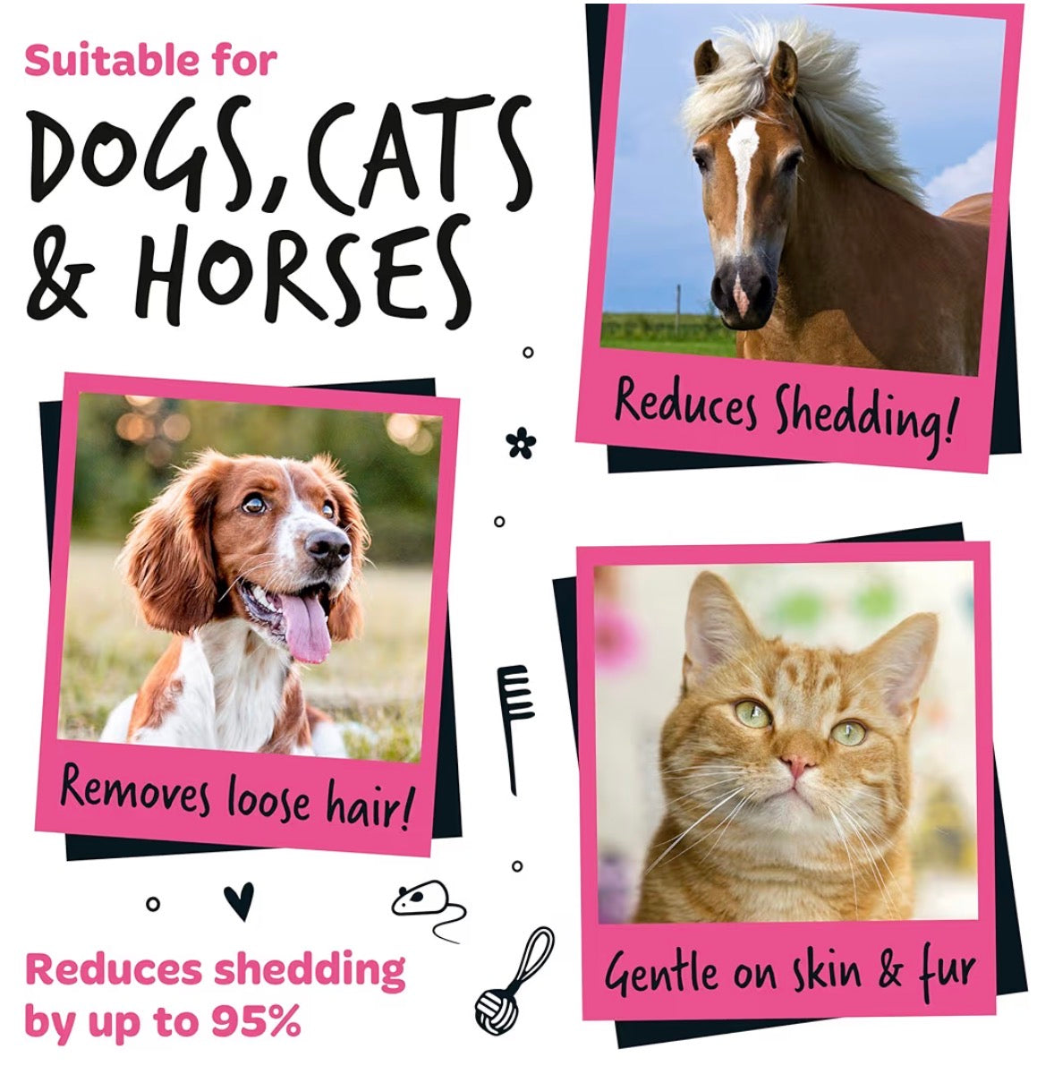 Bugalugs Deshedding Brush for Dogs Cats & Horses
