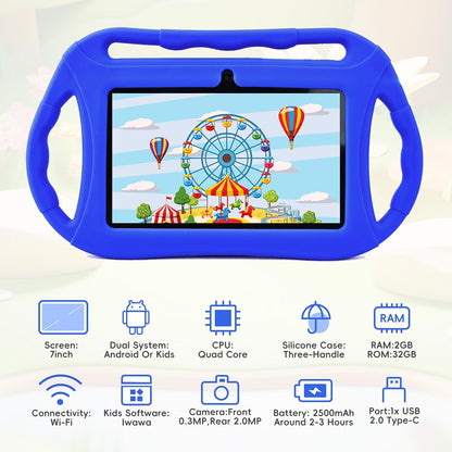 Kids Tablet for Toddlers 7 Inch Android 2GB+32GB, Wifi, GMS, IPS, Games, Android with Parental Control, Learning Educational Toddler Tablet with Silicone Case