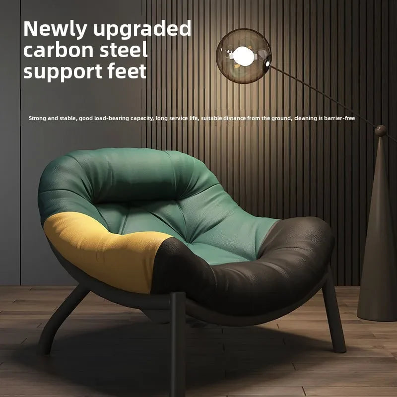 Lazy Cowhide High Rebound Sofa Chair Single Person Light Luxury Lazy Sofa Chair Italian Minimalist Living Room Leisure Chair