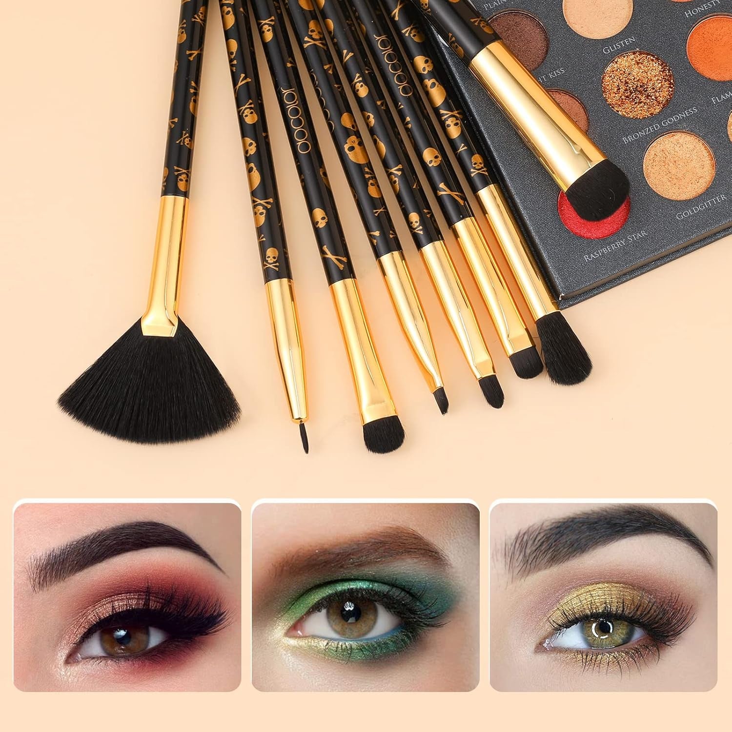 Makeup Brush Set 12Pcs Skull-Print Makeup Brushes Premium Synthetic Powder Foundation Contour Blush Concealer Eye Shadow Blending Liner Makeup Brush Sets