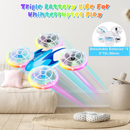 Mini Drone for Kids for Beginner, Kids Drone with LED Light, Altitude Hold, 3D Flip, Headless Mode, Hand Operated RC Quadcopter, Best Toy Gifts for Boys and Girls for Christmas