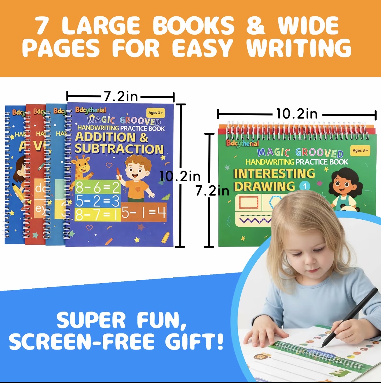 Magic Groove 7 Book Reusable Handwriting Practice Set for Kids