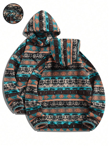 Men'S Totem Print Hooded Sherpa Fleece Sweatshirt