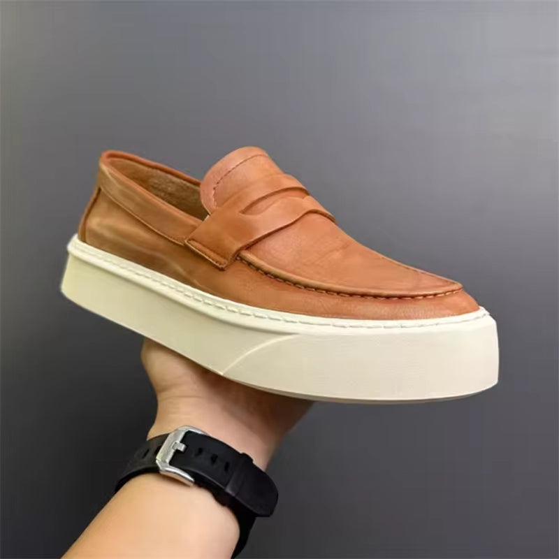 Genuine Leather Man Retro Loafers Fashion Men Board Casual Shoe