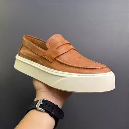 Genuine Leather Man Retro Loafers Fashion Men Board Casual Shoe