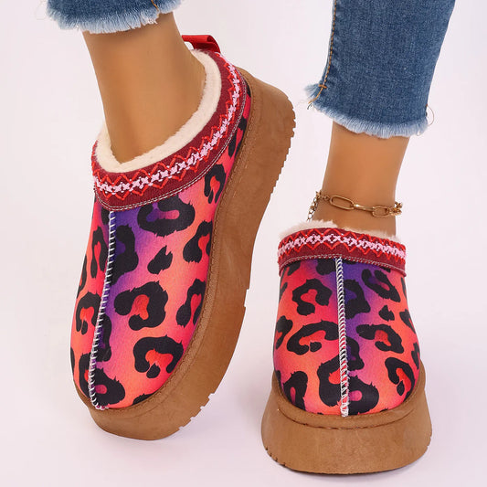 Women'S Cartoon Christmas Print Ankle Boots Casual Slip on Plush Lined Home Shoes Comfortable Winter Short Boots