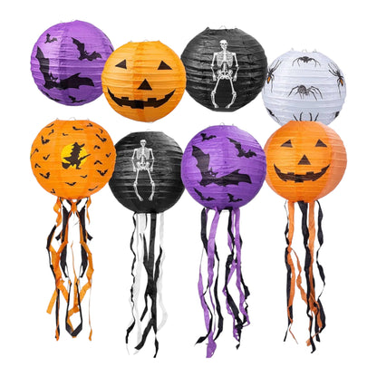 8Pcs Halloween Pumpkin Paper Lanterns 8 Inch Hanging Decorations