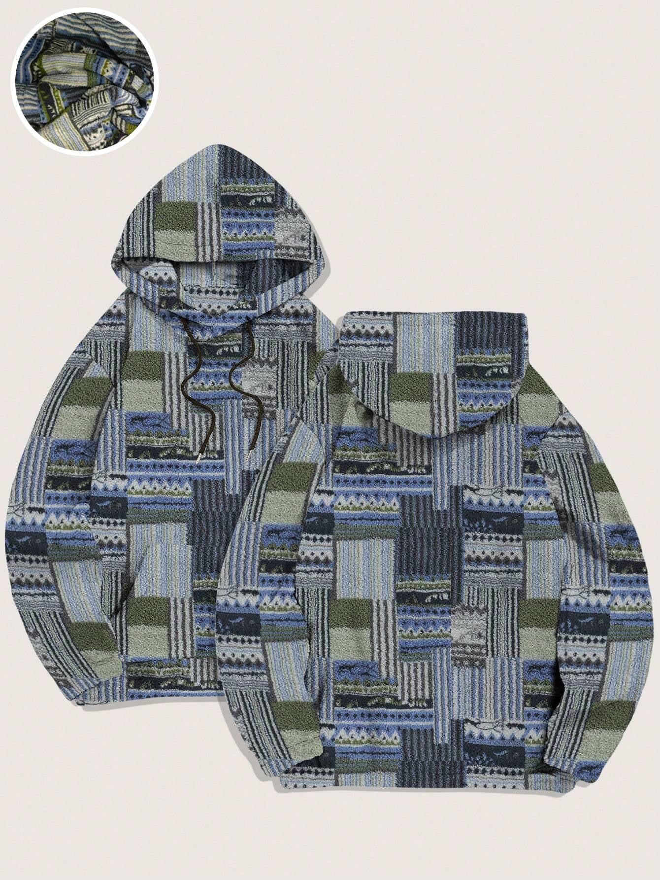 Men'S Totem Print Hooded Sherpa Fleece Sweatshirt