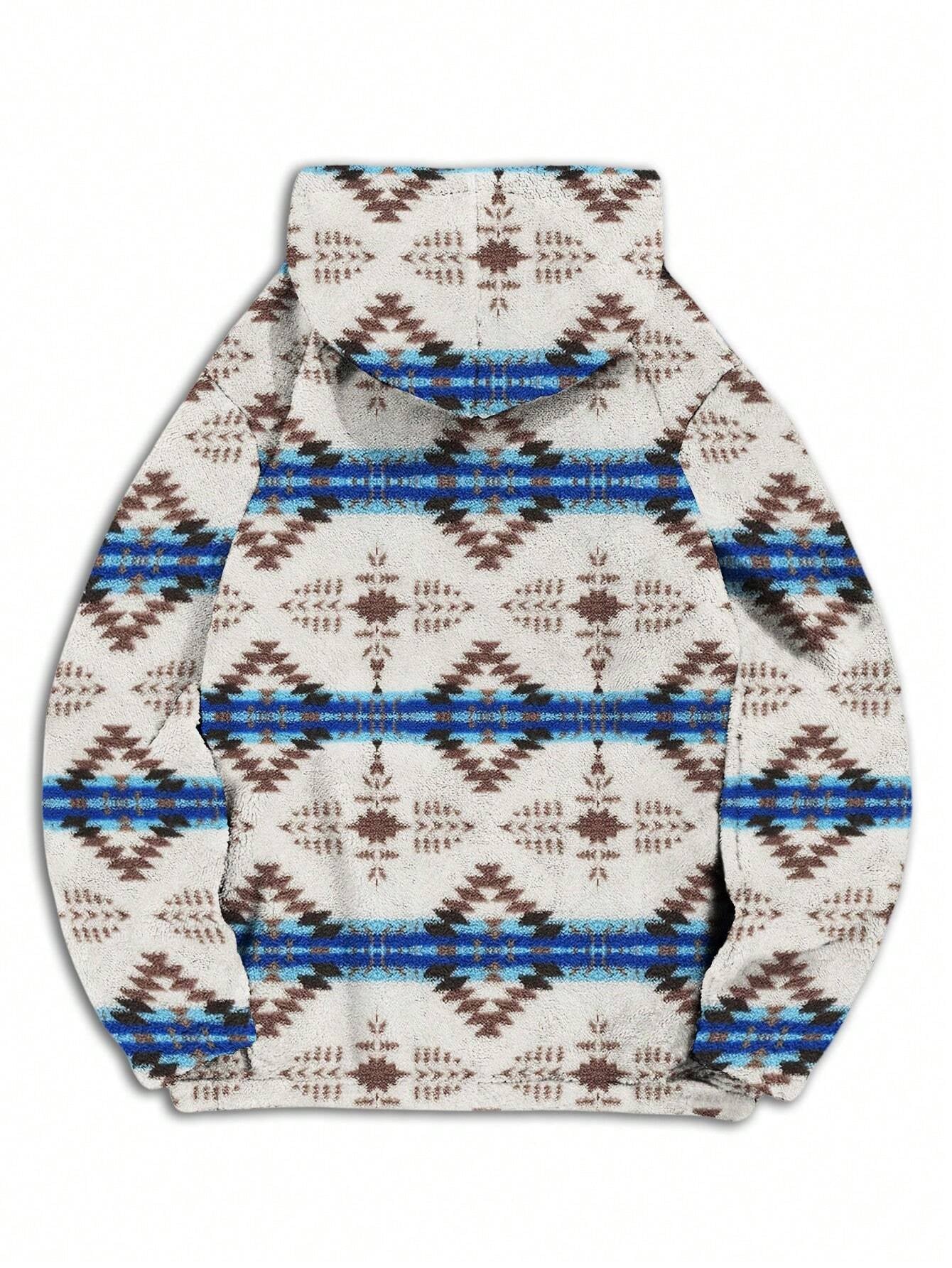 Men'S Totem Print Hooded Sherpa Fleece Sweatshirt