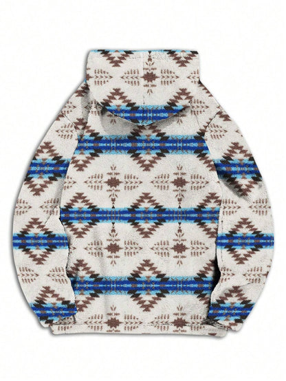 Men'S Totem Print Hooded Sherpa Fleece Sweatshirt