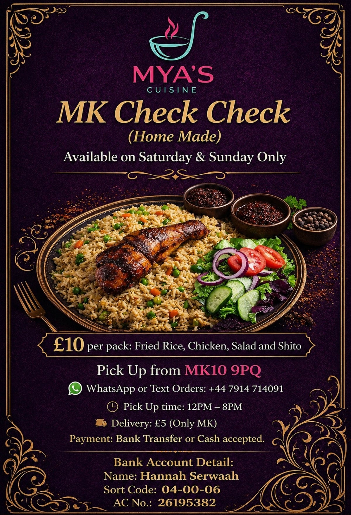 Mya’s Cuisine Food Menu