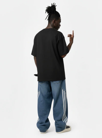 DENIM CONTRAST STRIPED STITCHING BARREL JEANS