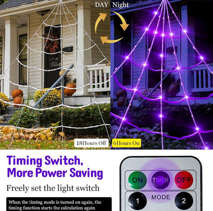 Giant Halloween Spider Web 20 × 17ft with 150 Purple LED Lights | Minja Superstore