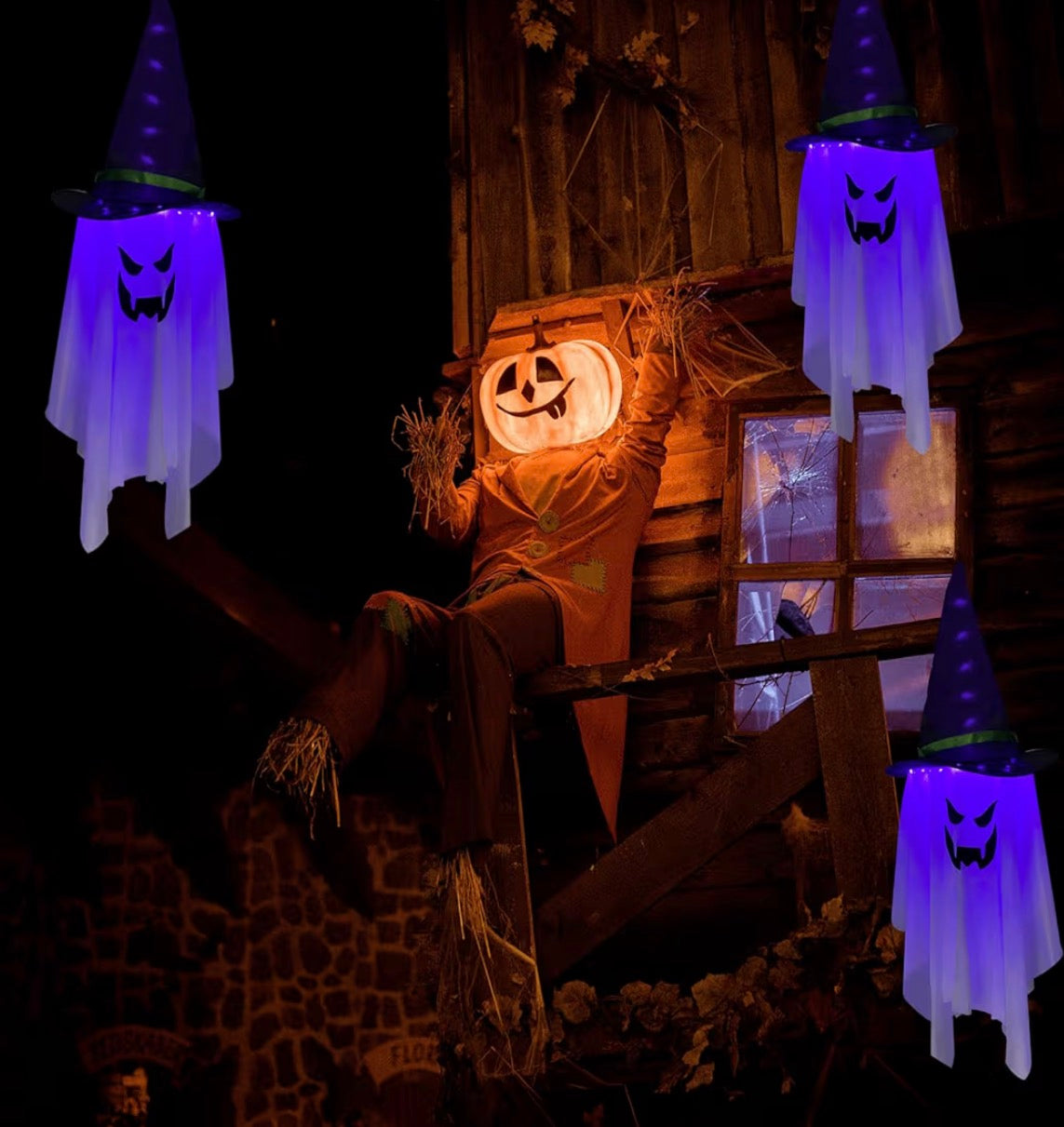 Jsdoin Light-Up Hanging Halloween Ghost | Grim Reaper Skull Decoration