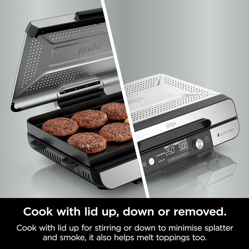 Ninja Sizzle Pro XL Indoor Grill & Flat Plate GX101UK Silver Black