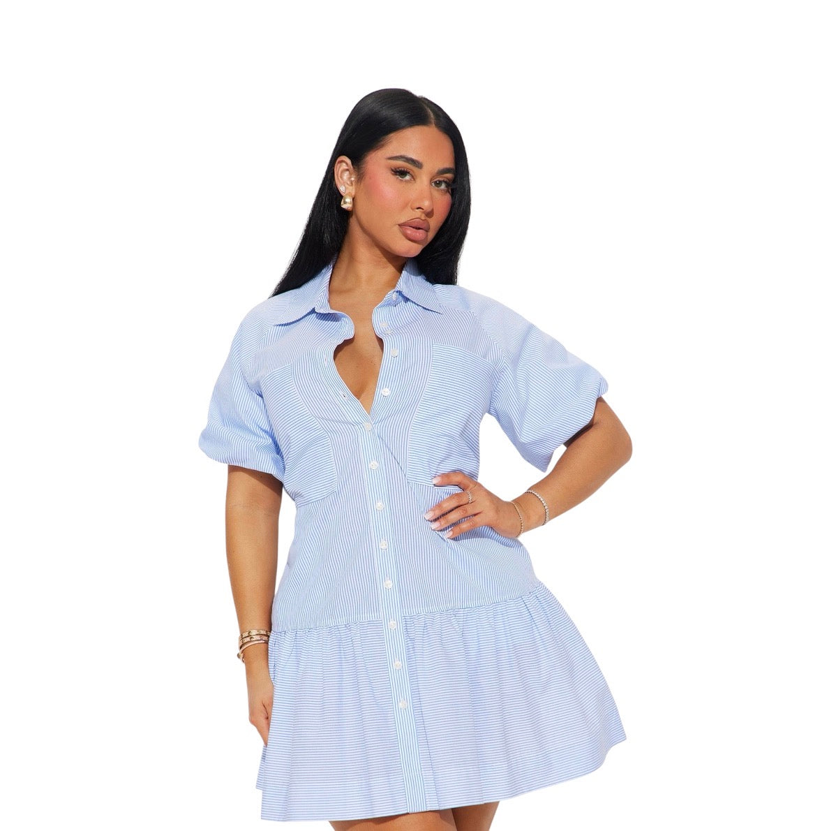 Phone Calls Pinstripe Mini Dress Blue Combo