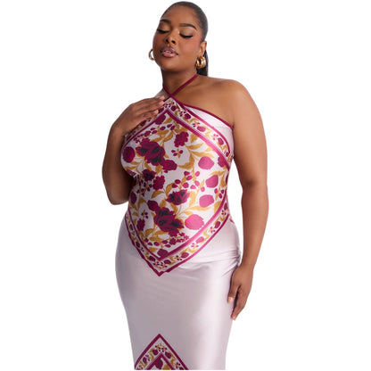 Dina Floral Satin Maxi Dress Burgundy Combo