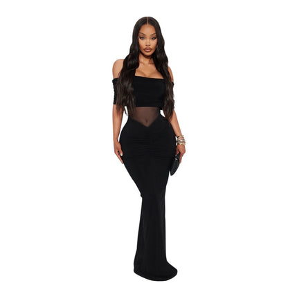 Jesika Ruched Off Shoulder Maxi Dress Black