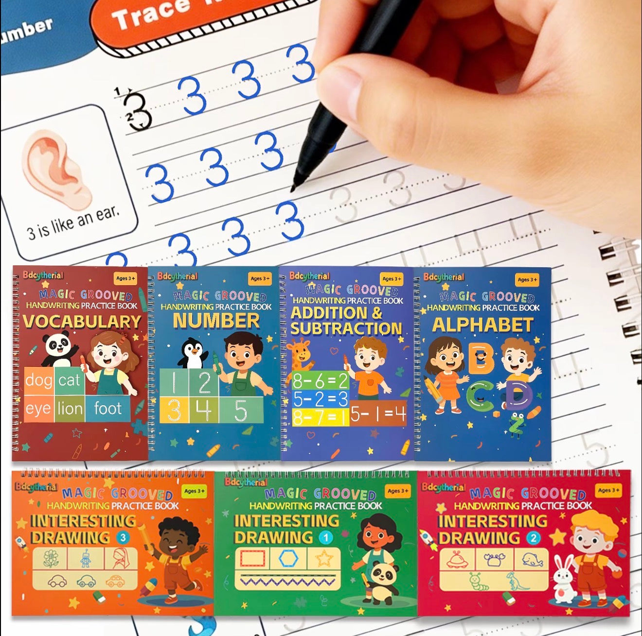 Magic Groove 7 Book Reusable Handwriting Practice Set for Kids