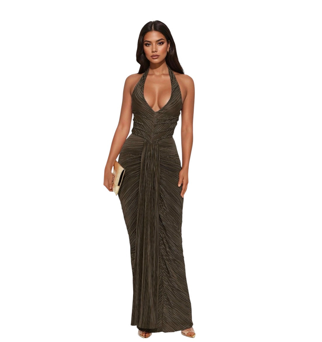 My Moment Pleated Maxi Dress Olive
