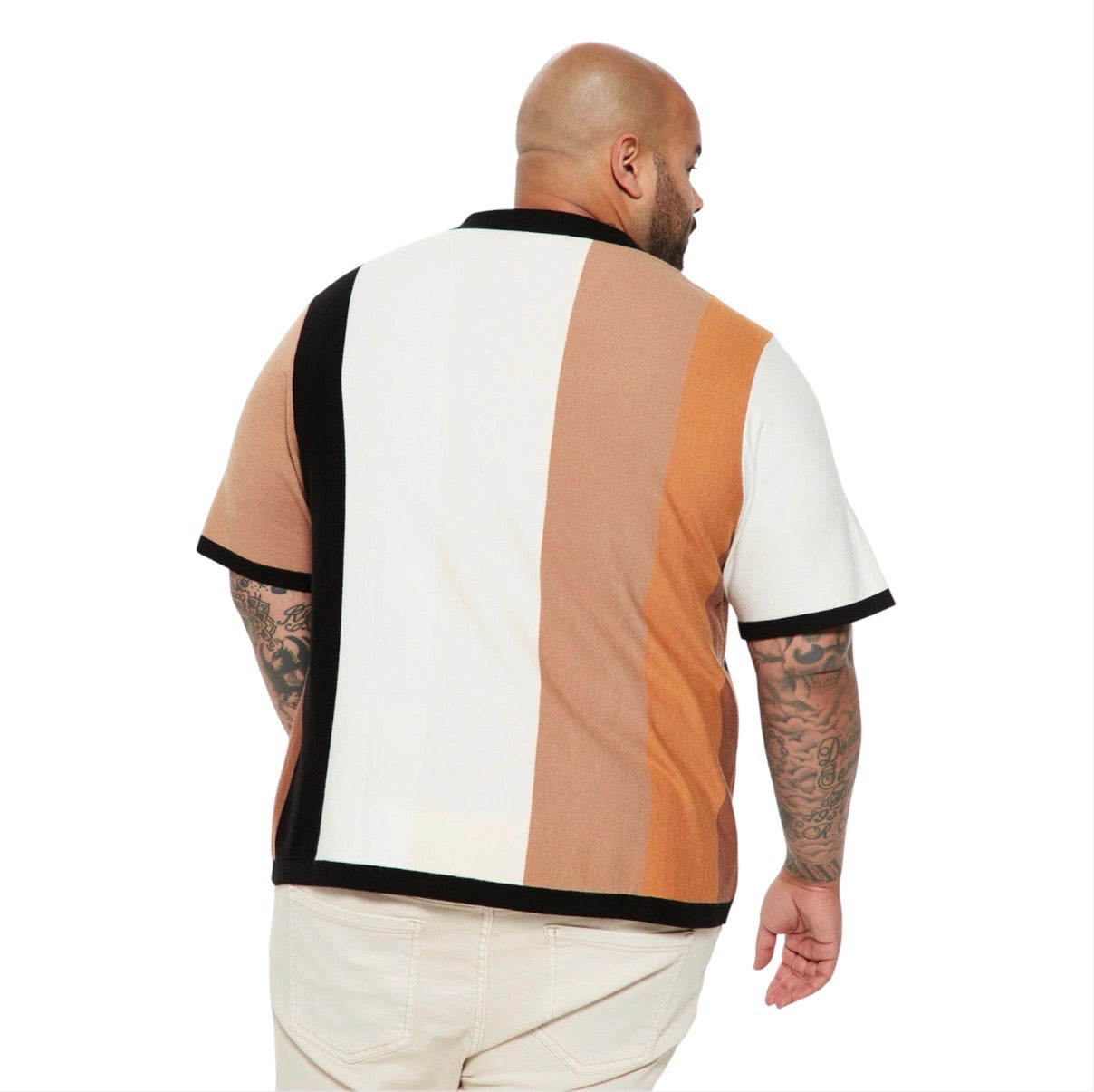 Levels Striped Short Sleeve Knit Polo Brown Combo