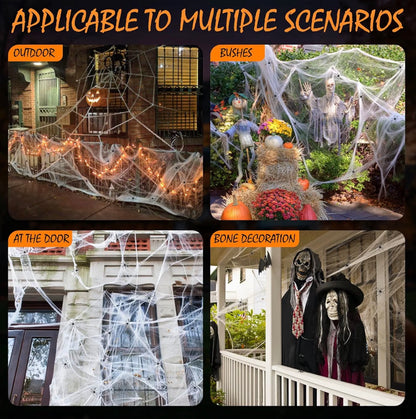 Halloween Spider Web Decoration Set 300g | 60 Black Spiders