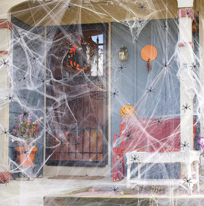 Halloween Spider Web Decoration 300g with 100 Black Spiders | Minja Superstore