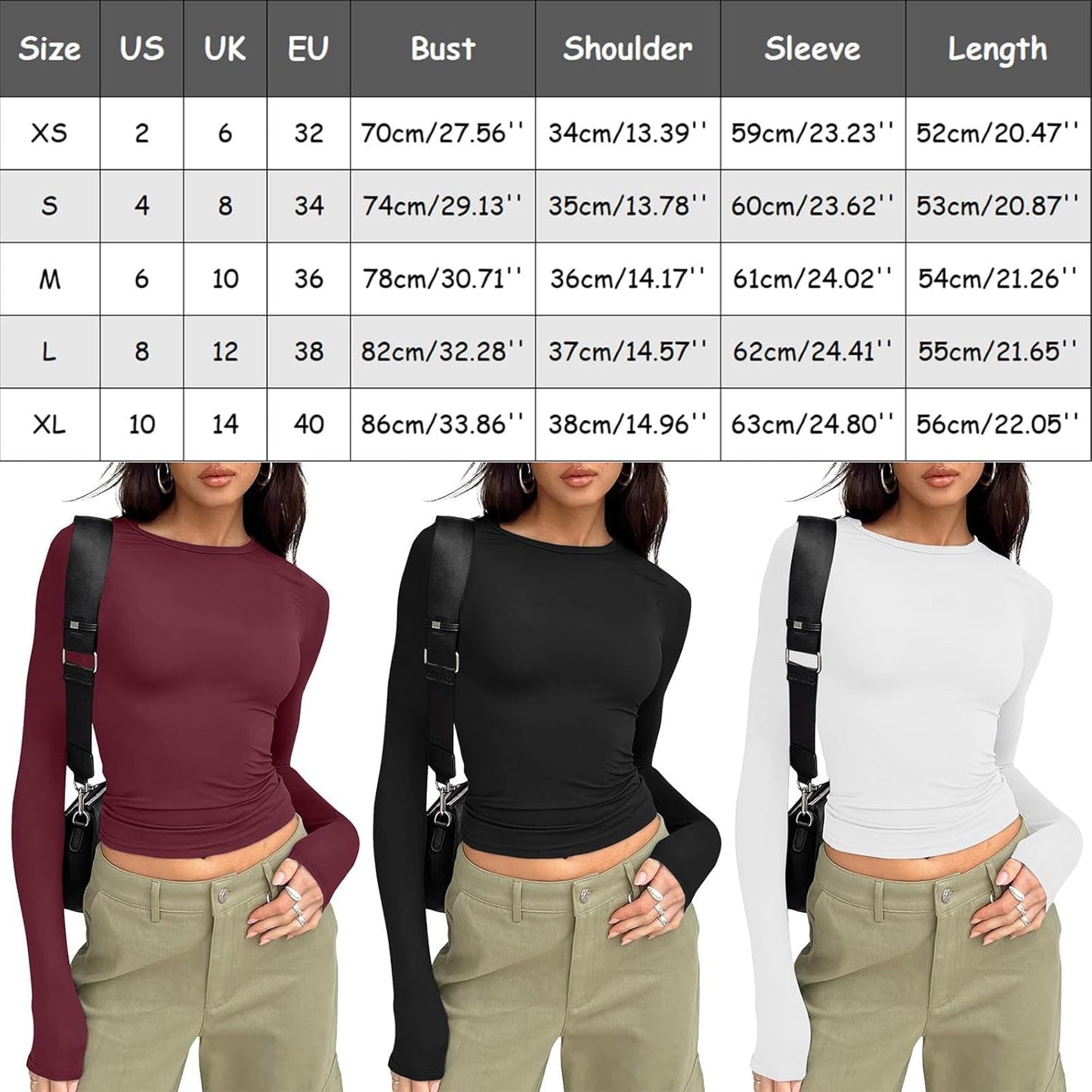 3 Pieces Women Y2K Basic Long Sleeve Top Slim Fitted Baby Tee round Neck Skim Dupe Crop Layering Slim Top Blouse Aesthetic Streetwear