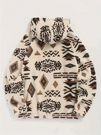 Men'S Totem Print Hooded Sherpa Fleece Sweatshirt