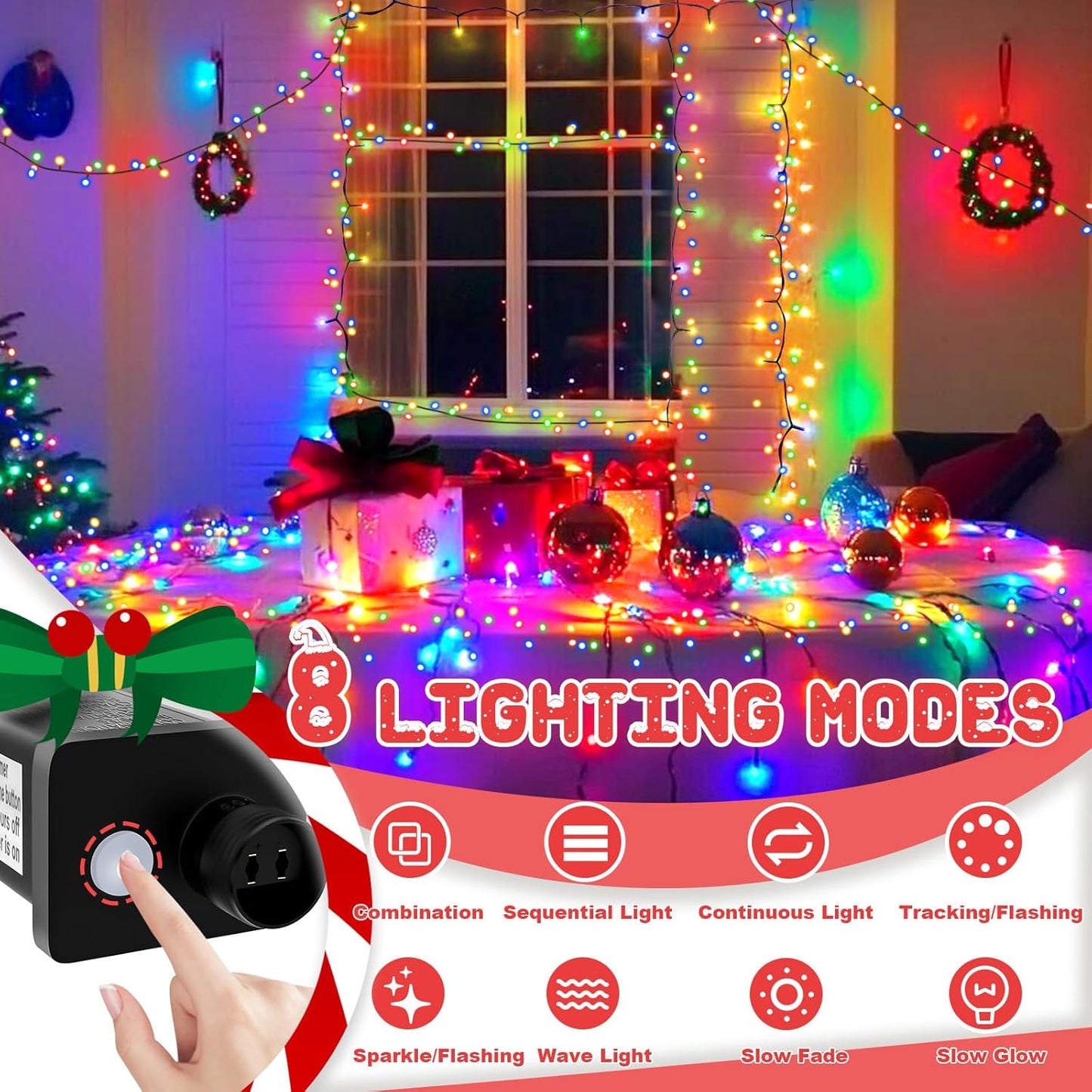 Christmas String Lights, 400LED 40M Christmas Tree Lights Indoor & Outdoor Connectable Plug in 8 Modes Twinkle Fairy Lights for Indoor Room Wall Tree Party Wedding