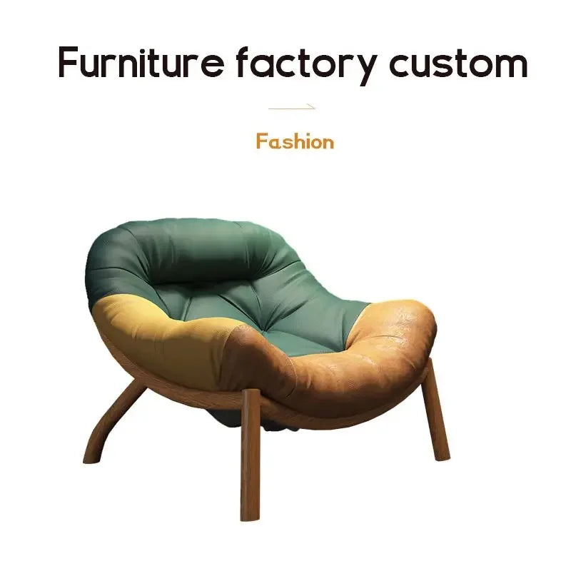 Lazy Cowhide High Rebound Sofa Chair Single Person Light Luxury Lazy Sofa Chair Italian Minimalist Living Room Leisure Chair