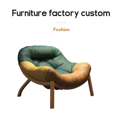 Lazy Cowhide High Rebound Sofa Chair Single Person Light Luxury Lazy Sofa Chair Italian Minimalist Living Room Leisure Chair