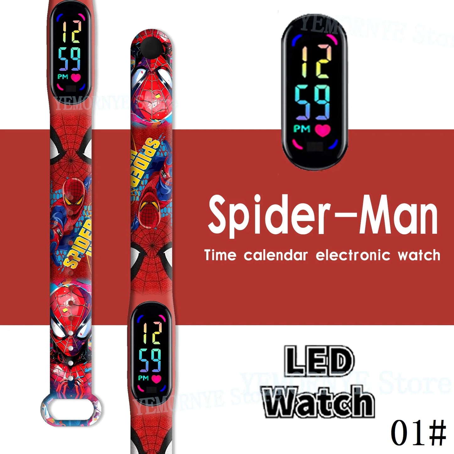 Disney Spider Man Children'S Cartoon Anime Character Luminous Bracelet Watch LED Touch Waterproof Clock Sports Gifts Christmas H